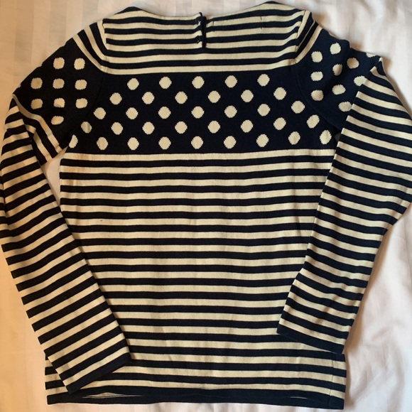 Anthropologie Sparrow navy/cream stripes/polka dot fine knit crew neck EUC - Picture 4 of 4